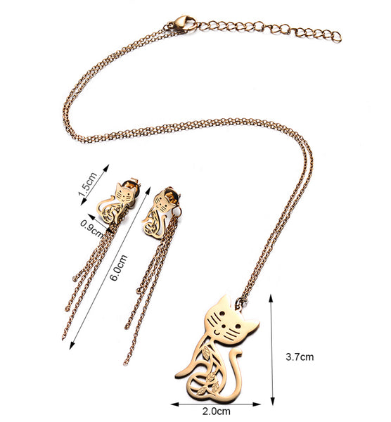 Lucky Cat Earrings & Necklace Set