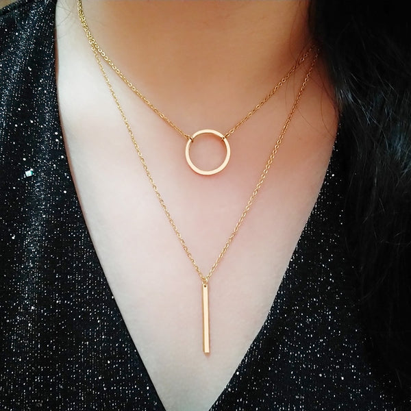 Layered Circle-Bar Necklace