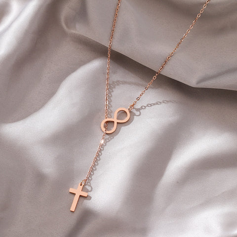 Rose Gold Infinity & Cross Necklace