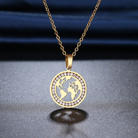 World Map with Crystals Necklace