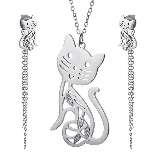 Lucky Cat Earrings & Necklace Set