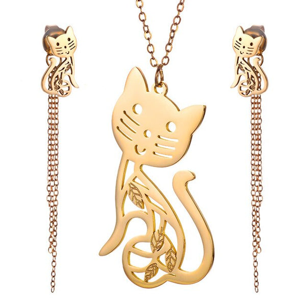 Lucky Cat Earrings & Necklace Set