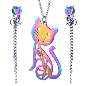 Lucky Cat Earrings & Necklace Set