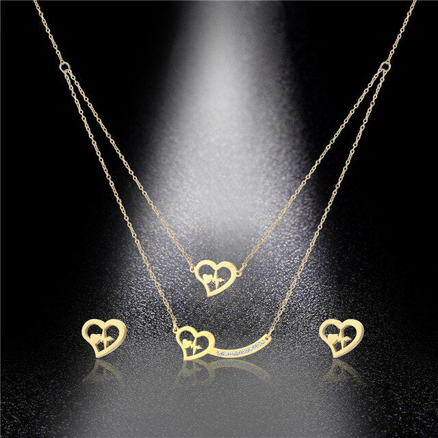 Beating Heart Necklace & Earrings Set